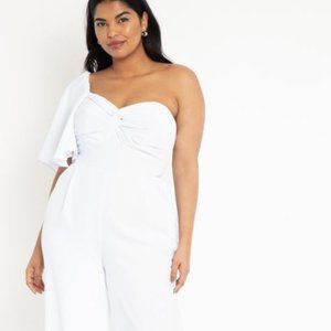 Plus Size All White One Shoulder Jumpsuit